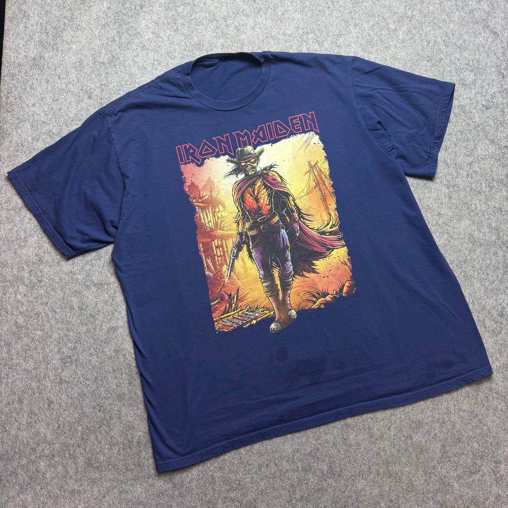 Iron Maiden Shirt Mens 2XL Blue Eddie Gunslinger Western Graphic Metal Tee